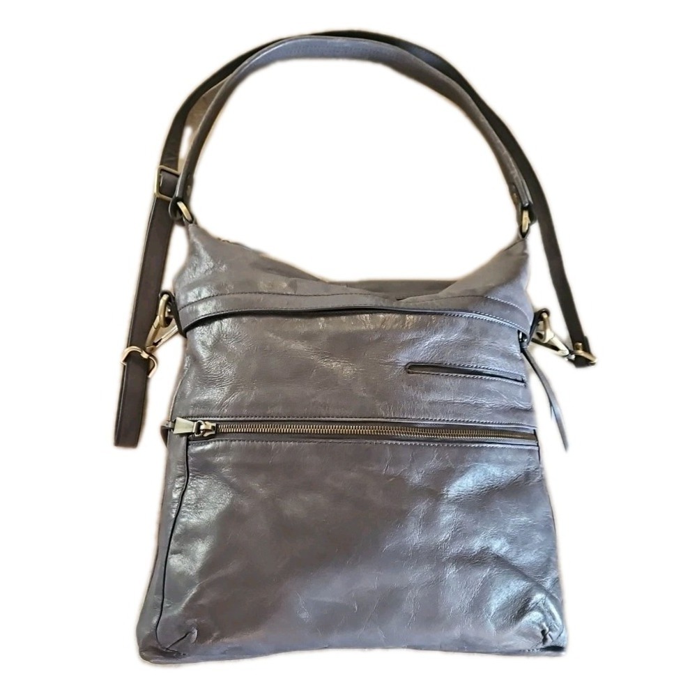 Hobo Authentic Liberty Convertible Crossbody Shoulder Bag Purse Gray Leather